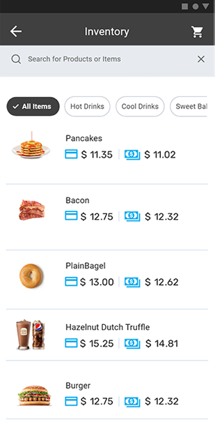 VL550 Menu Inventory smart merchant-friendly payment service