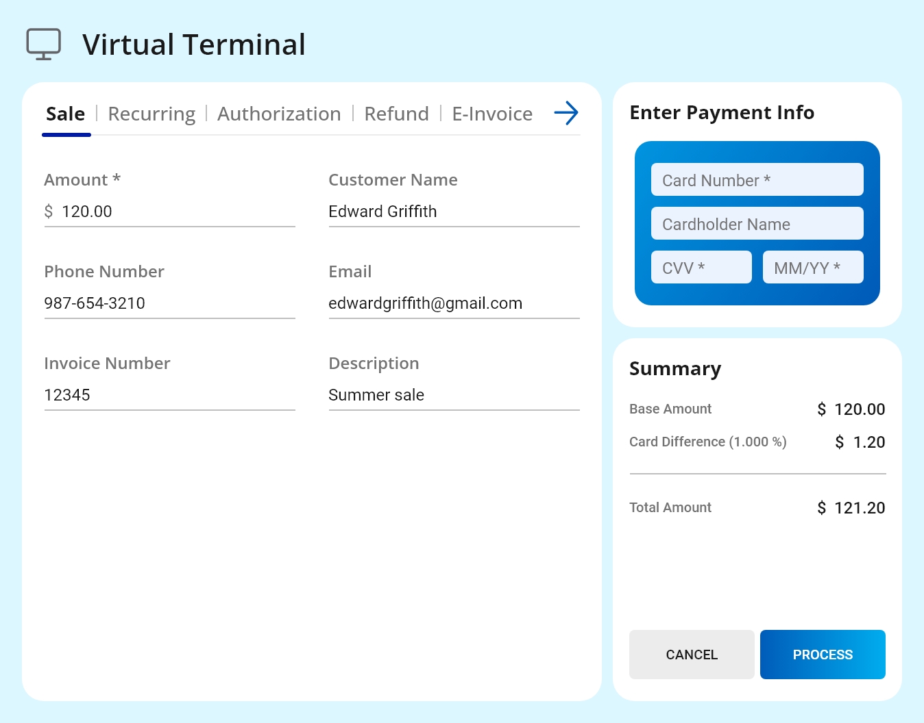 Virtual Terminal and online payments dashboard in Valor Portal by Valor PayTech